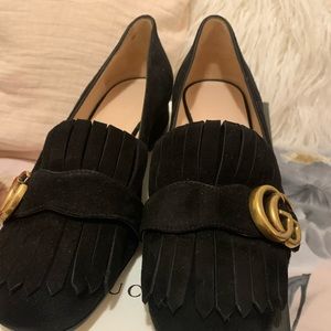 Gucci black suede mid heel pump